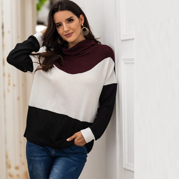 

Mock Neck Color-Block Long Sleeve Tee, Multicolor