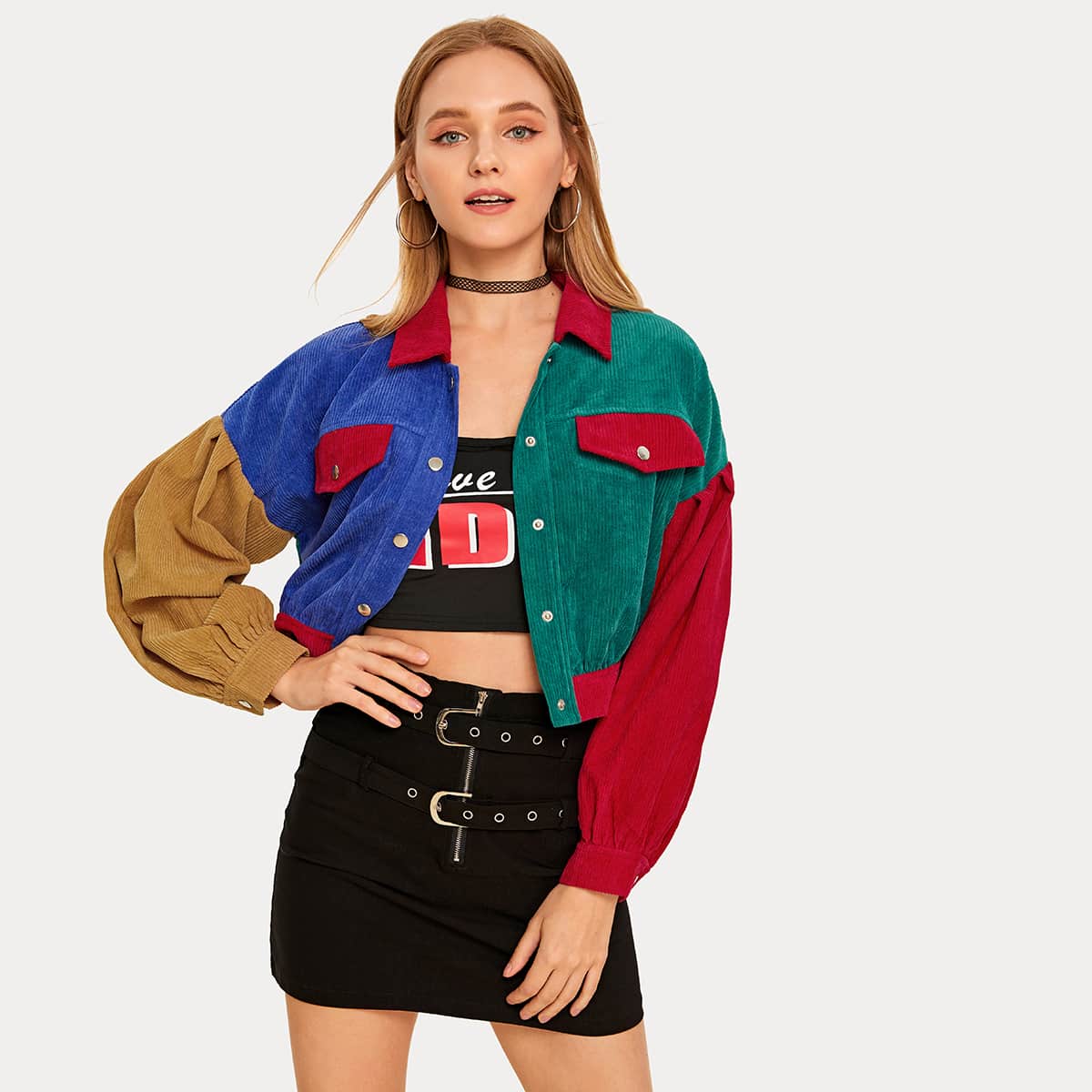 

Color-block Corduroy Trucker Jacket, Multicolor