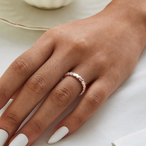

1pc Rhinestone Leaf Design Ring, Gold