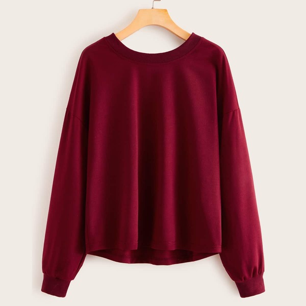 

Garment Eyelets Lace Up Back Sweatshirt, Burgundy