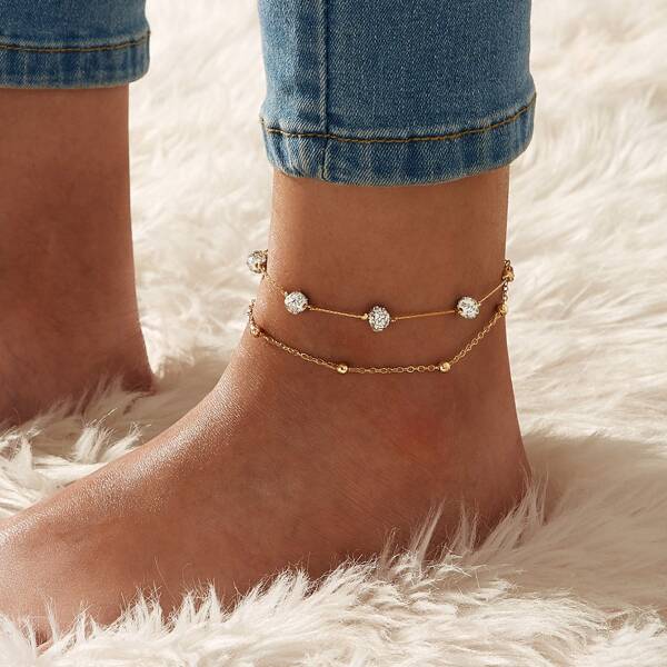 

Rhinestone Decor Layered Anklet 1pc