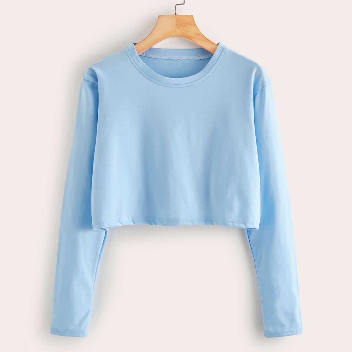 

Solid Long Sleeve Crop Tee, Blue