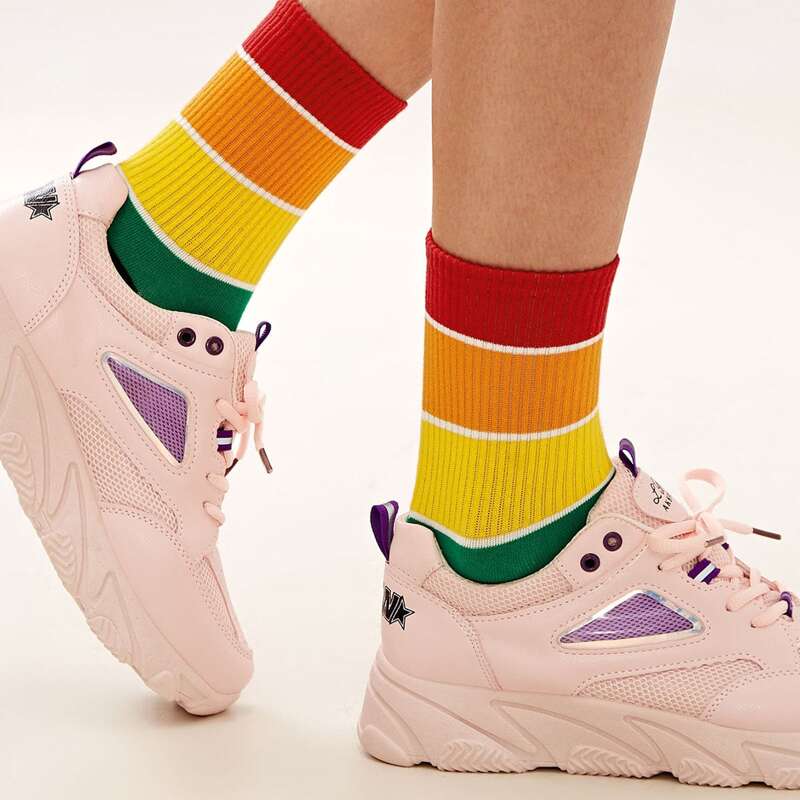 

Rainbow Striped Socks 1pair, Multicolor
