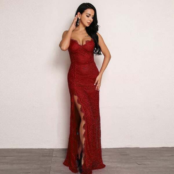 

Split Thigh Lace Maxi Cami Dress, Burgundy