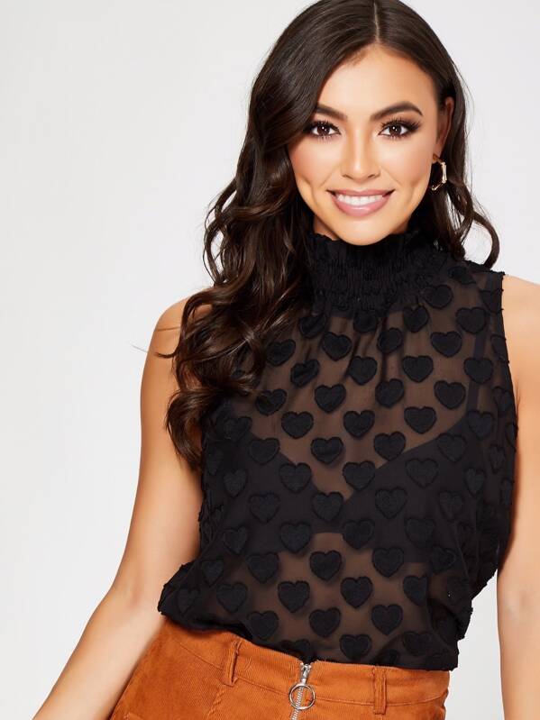 

Sheer Heart Sleeveless Blouse, Black, Nicole