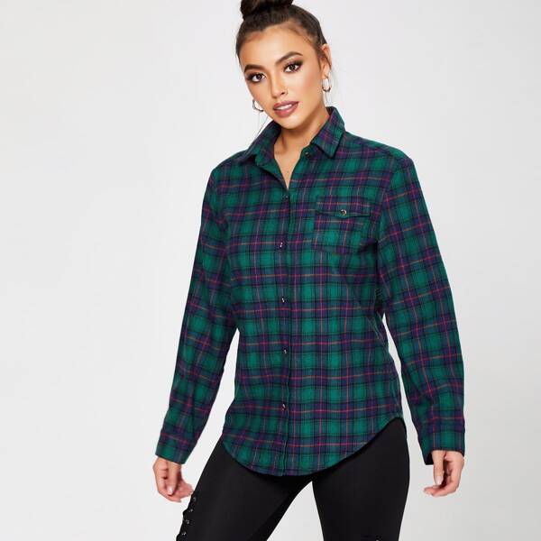 

Flap Pocket Front Tartan Shirt, Multicolor