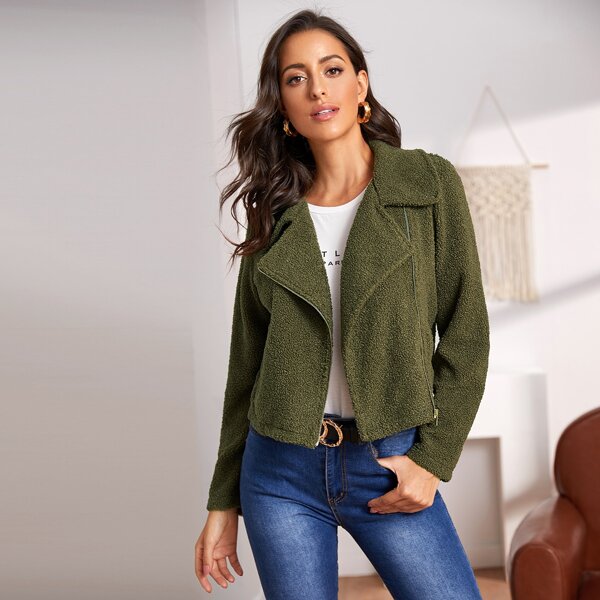 

Zip Up Teddy Biker Jacket, Army green
