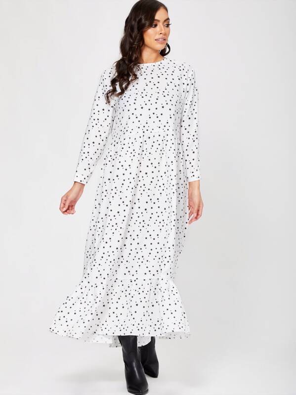 

Star Print Smock Dress, White, Nicole