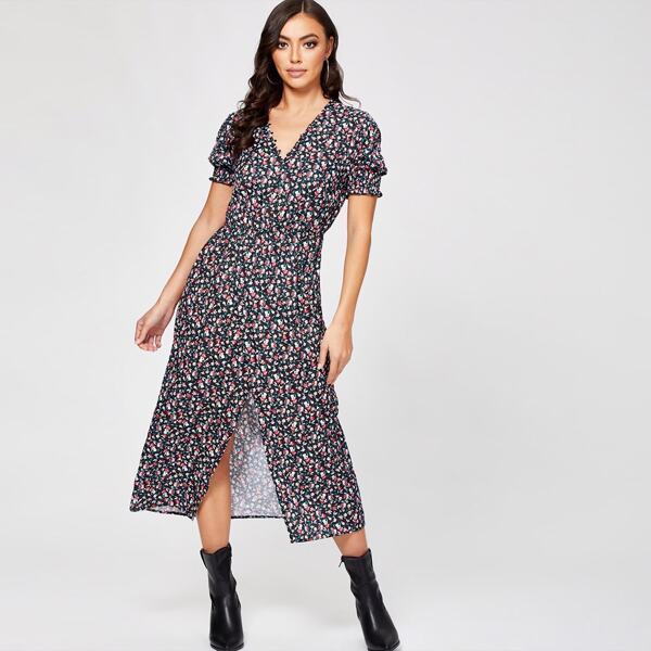 

Button Through Ditsy Floral Wrap Dress, Multicolor