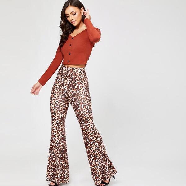 

Leopard Print Flare Leg Pants, Multicolor