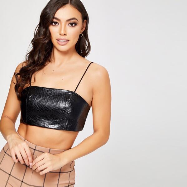 

Crocodile PU Cami Top, Black