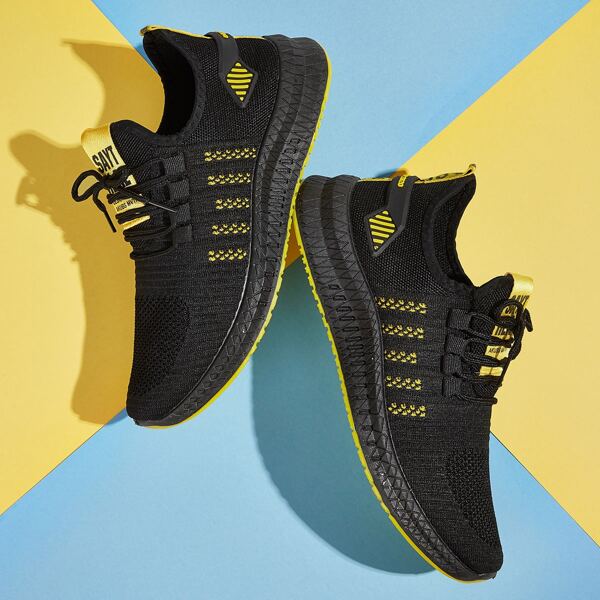 

Men Lace-up Front Knit Trainers, Black