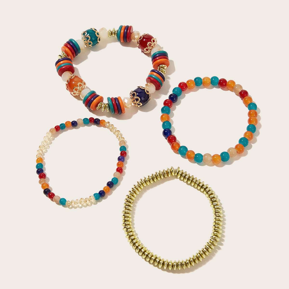 

4pcs Tribal Colorful Beaded Bracelet, Multicolor