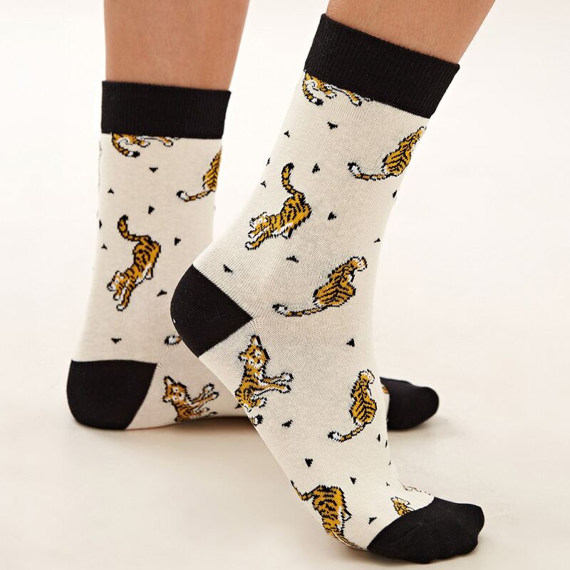 

1pair Tiger Pattern Socks, Multicolor
