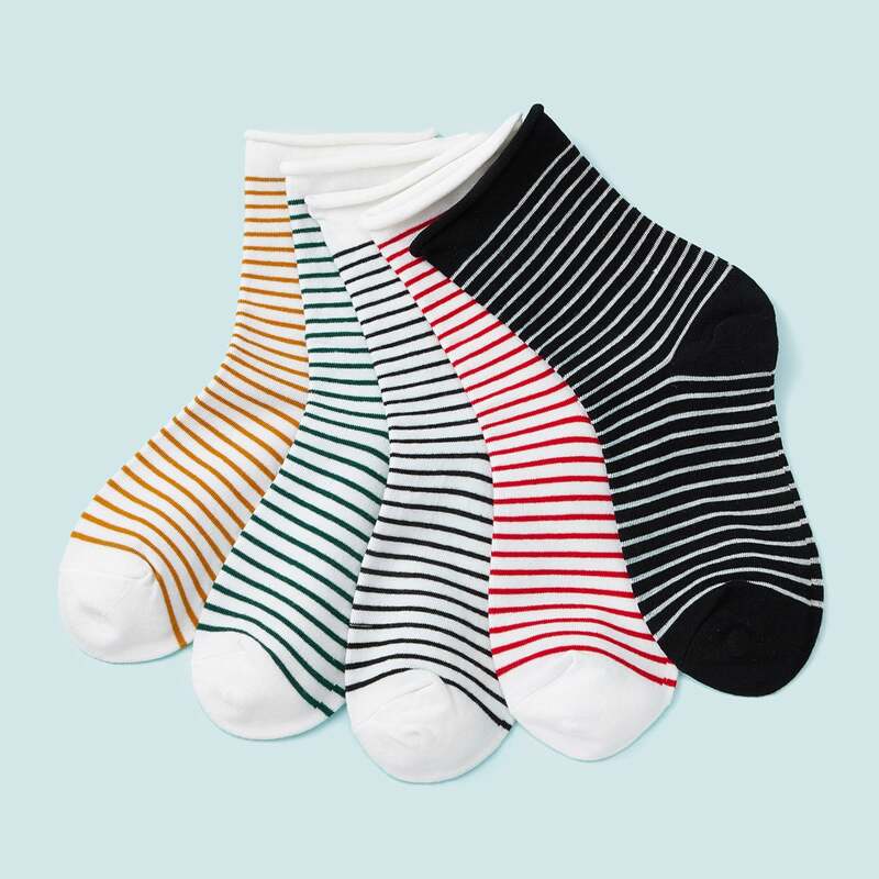 

5pairs Striped Pattern Socks, Multicolor