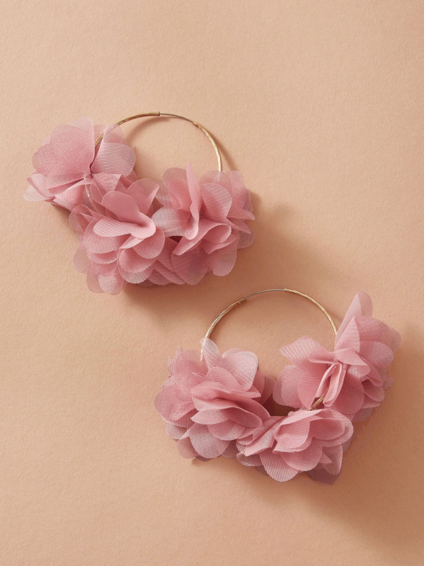 

1pair Mesh Flower Drop Earrings, Pink
