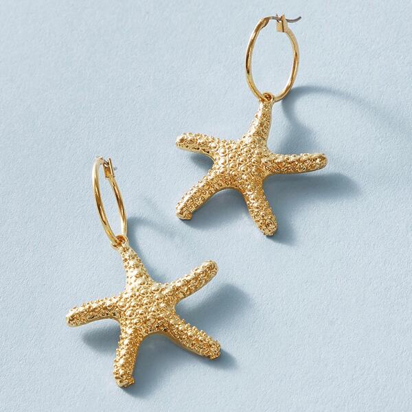 

1pair Round Decor Starfish Drop Earrings, Gold