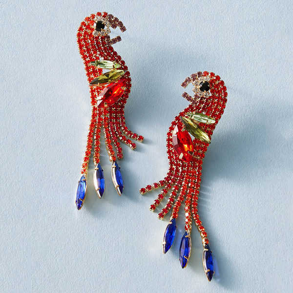 

1pair Rhinestone Engraved Parrot Drop Earrings, Multicolor