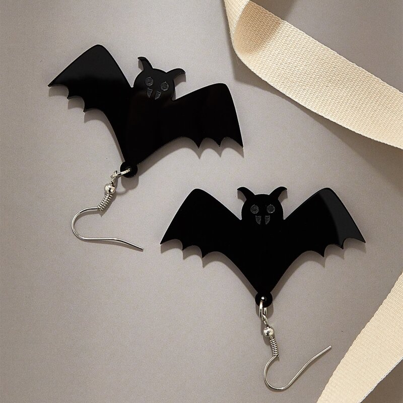 

1pair Bat Drop Earrings, Black