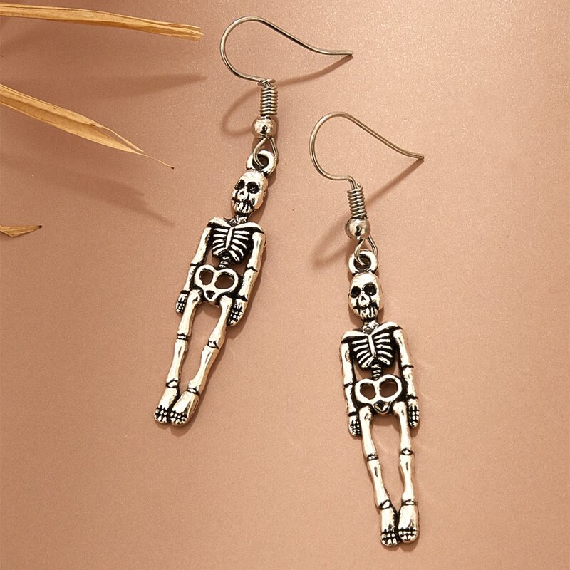 

1pair Skull Drop Earrings, Silver