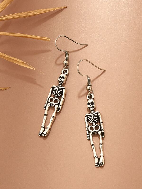 

1pair Skull Drop Earrings, Silver
