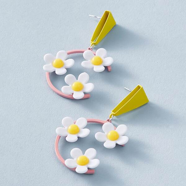 

1pair Flower Decor Half Hoop Drop Earrings, Multicolor