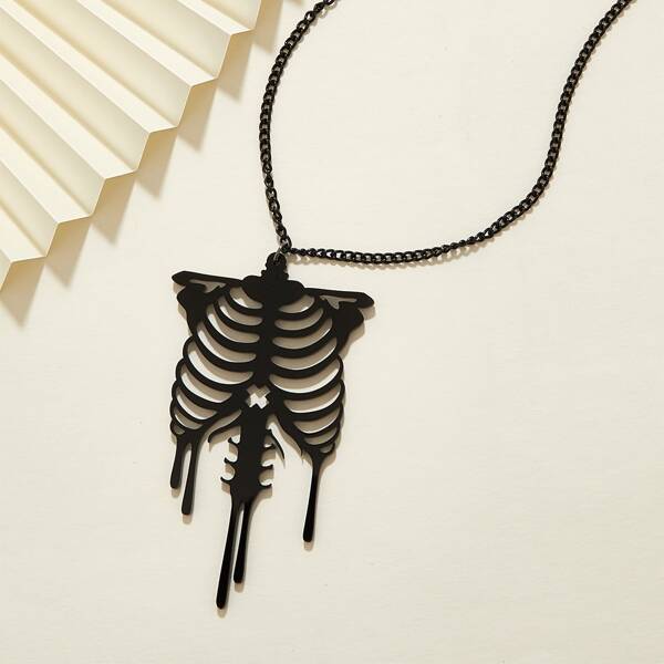 

1pc Skull Charm Necklace, Black