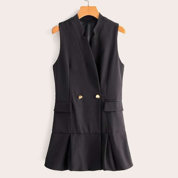 

Notched Double Button Blazer Vest, Black