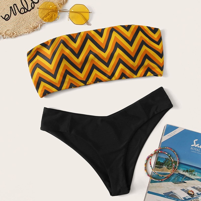 

Halloween Chevron Bandeau With High Cut Bikini Set, Multicolor