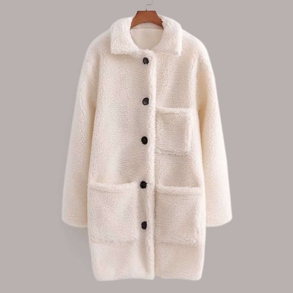 

Button Through Pocket Teddy Coat, White