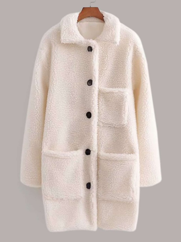

Button Through Pocket Teddy Coat, White