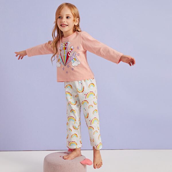 

Toddler Girls Rainbow Print PJ Set, Multicolor