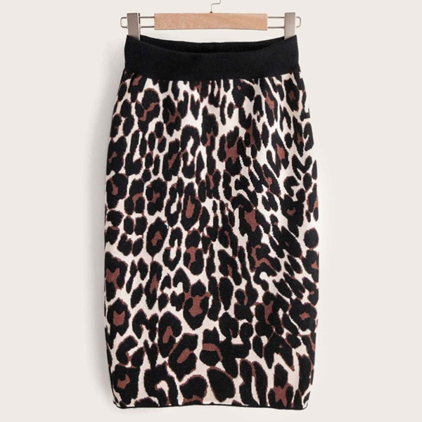 

Leopard Print Midi Sweater Skirt, Multicolor
