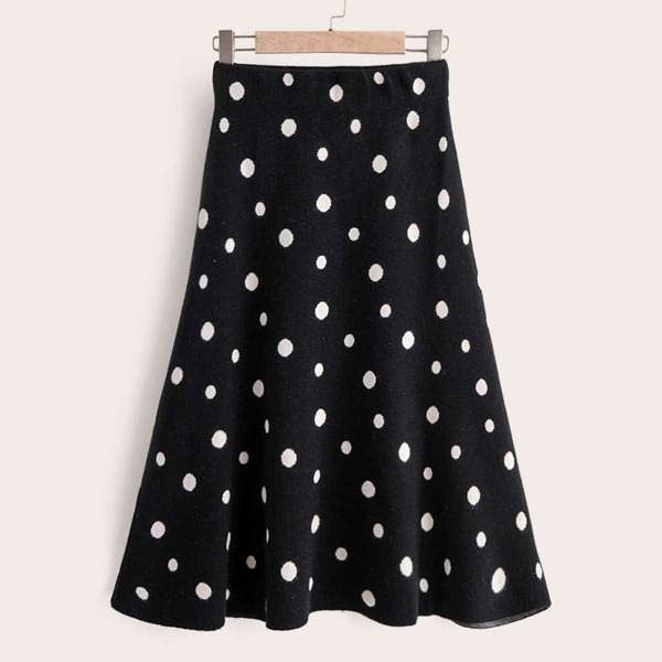 

Polka Dot Flare Sweater Skirt, Black and white