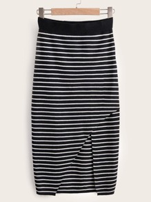 Striped Split Hem Sweater Skirt
