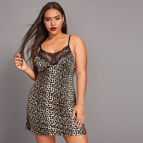 

Plus Leopard Contrast Lace Dress, Multicolor