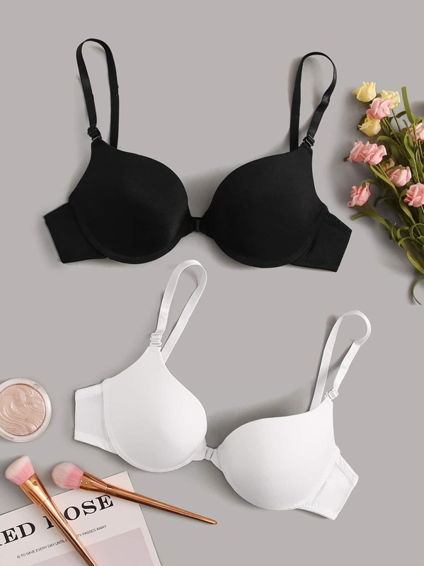 

2pack Solid Underwire Bra Set, Black and white