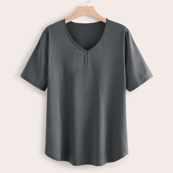 

Plus V-neck Short Sleeve Tee, Grey