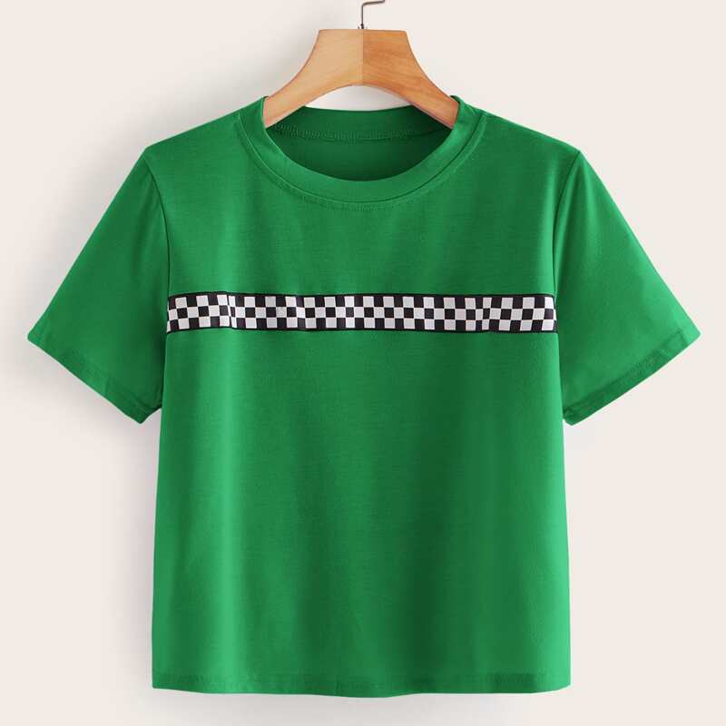

Checkerboard Panel Short Sleeve Tee, Green