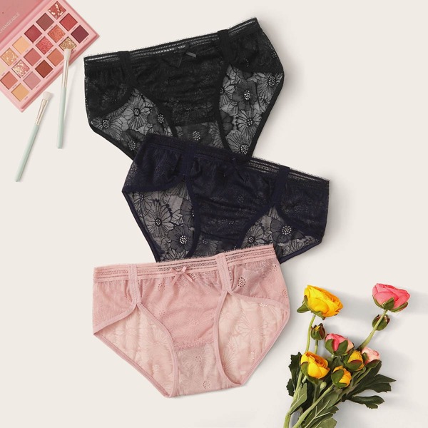 

3pack Floral Lace Panty Set, Multicolor