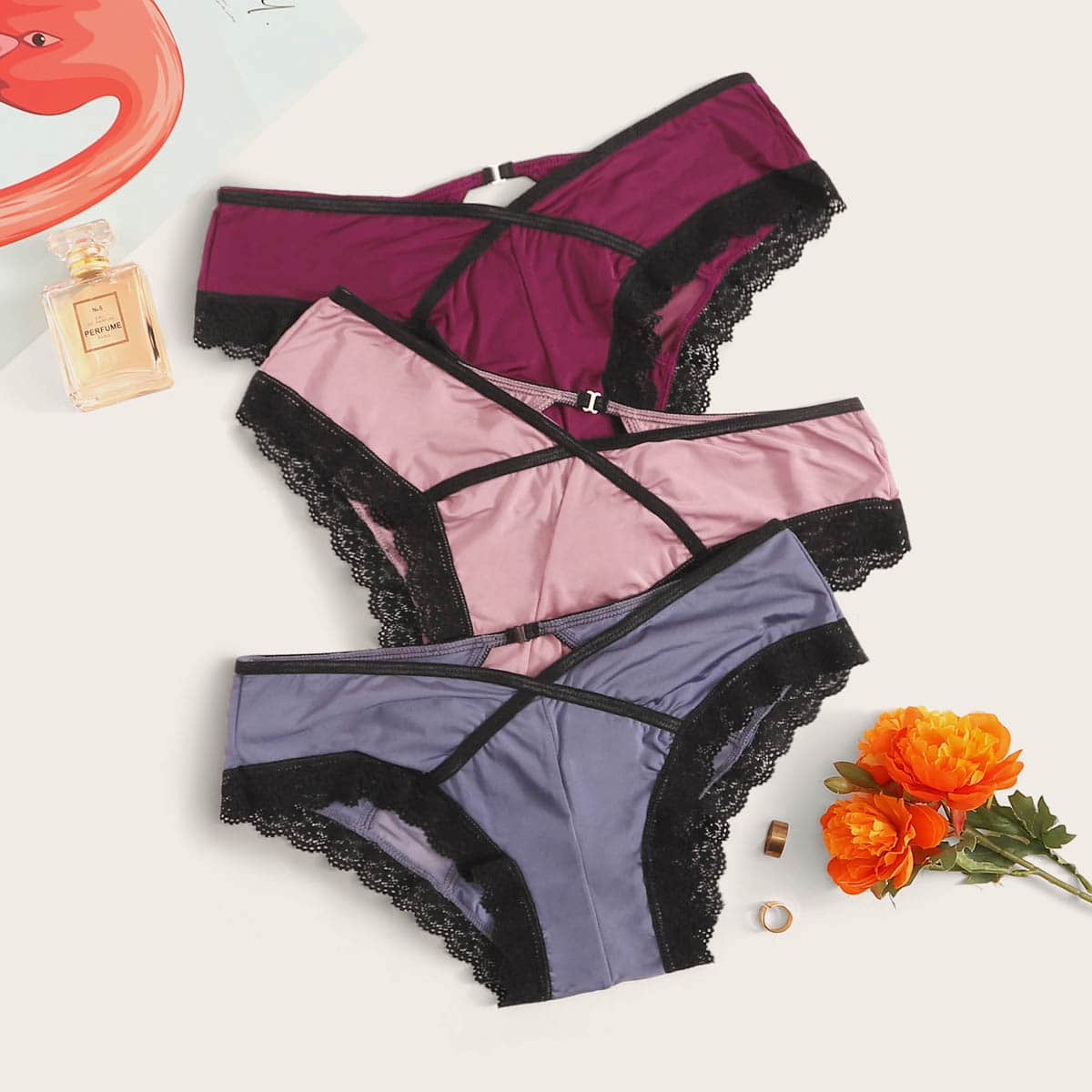 

3pack Lace Trim Panty Set, Multicolor