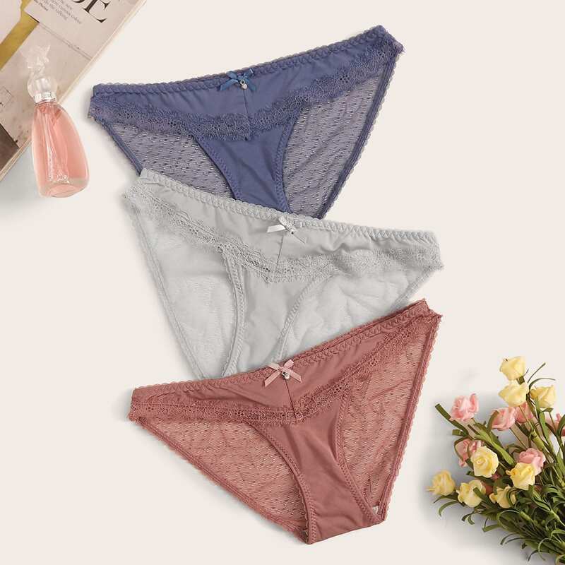 

3pack Contrast Lace Panty Set, Multicolor