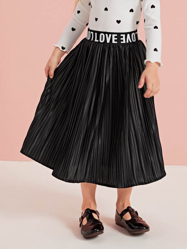 

Toddler Girls Letter Tape Pleated Skirt, Black, Varavara