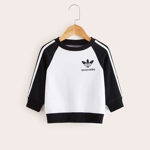 

Toddler Boys Contrast Panel Side Stripe Baseball Sweatshirt, Black and white