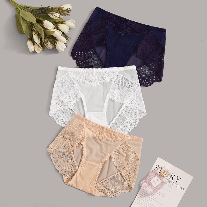 

3pack Contrast Lace Panty Set, Multicolor