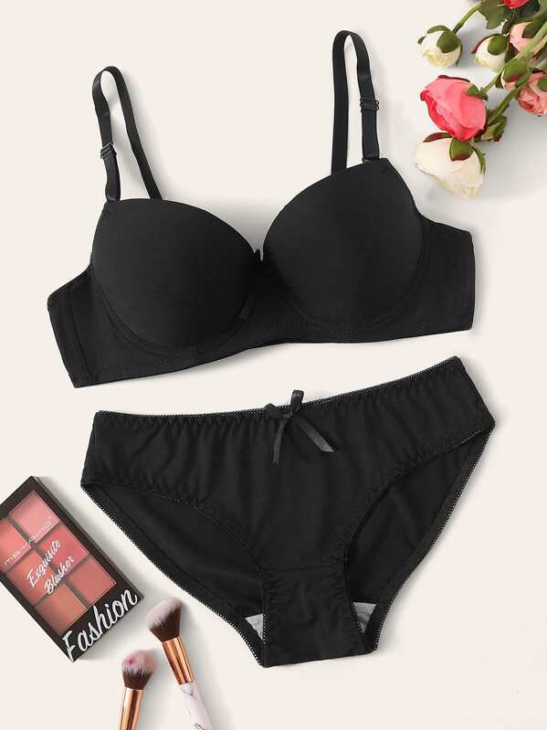 

Solid Underwire Lingerie Set, Black