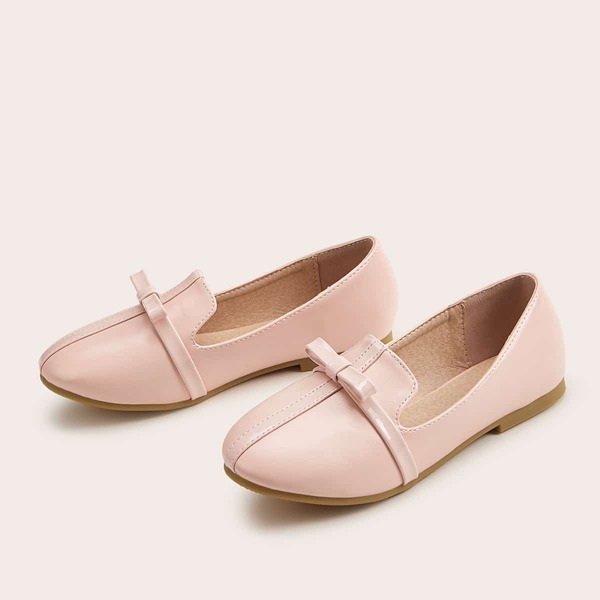 

Girls Bow Decor Flat Smoking Shoes, Pink