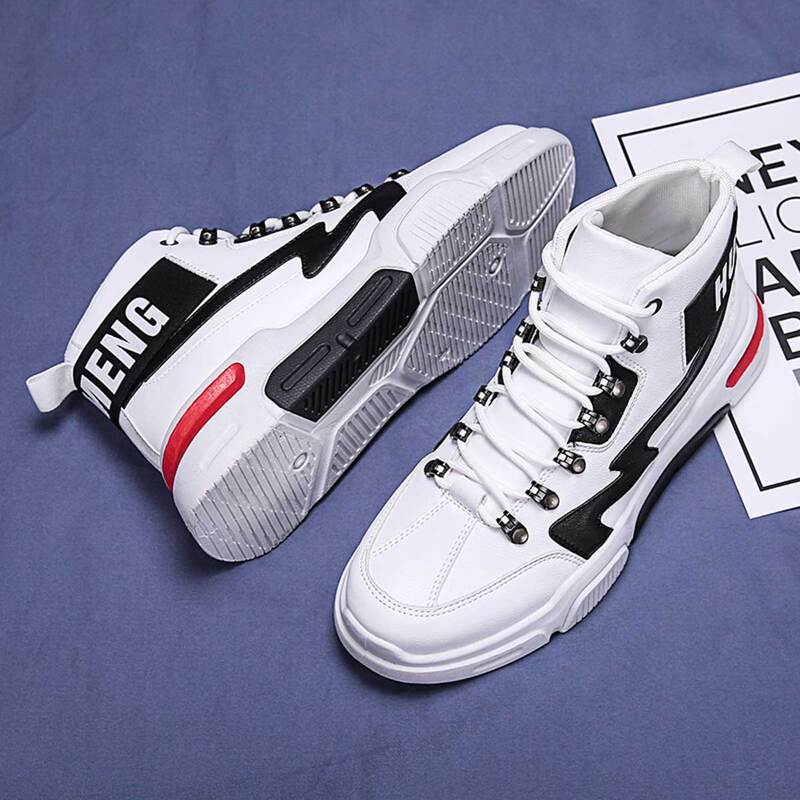 

Guys Lace-up Front High Top Sneakers, Black and white