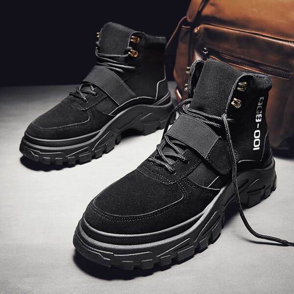 

Men Lace-up Front Chunky Sole Boots, Black