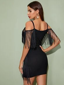 SHEIN Belle Plunging Neck Layered Fringe Cami Bodycon Dress ,Tea Party Dress,Summer Dresses For Women